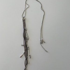 WHBM Silver Necklace with SIlver/Brown Metalic Leather and Silver Tassel